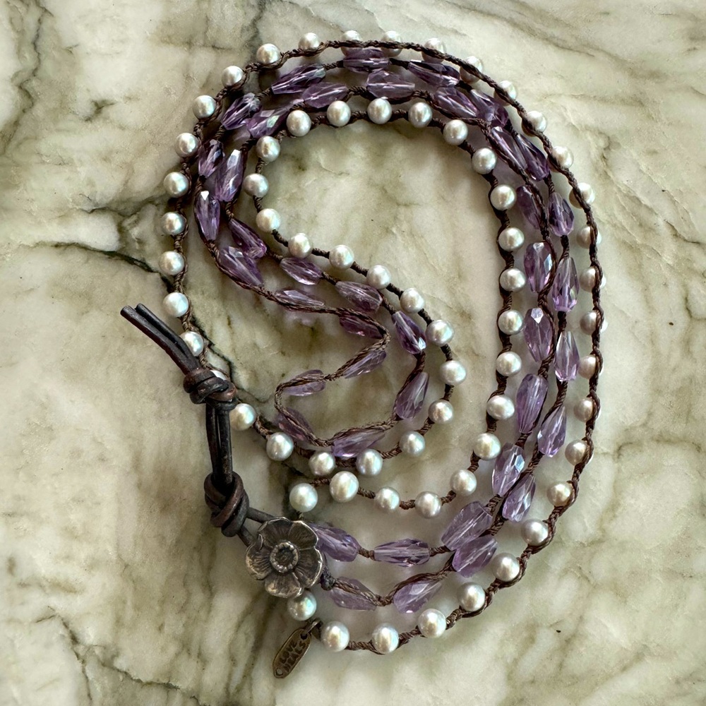 Love Heals Amethyst & Pearl long necklace